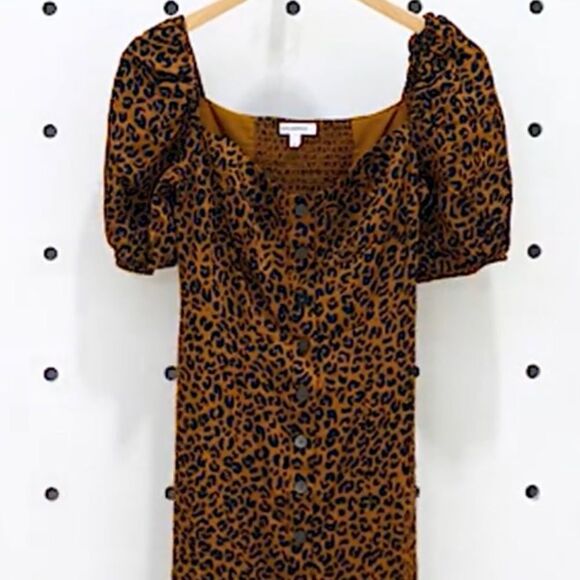 Nwt Good American Corset Leopard Print Puff Sleeve Maxi Dress NWT Mocha Mousse - Picture 3 of 14